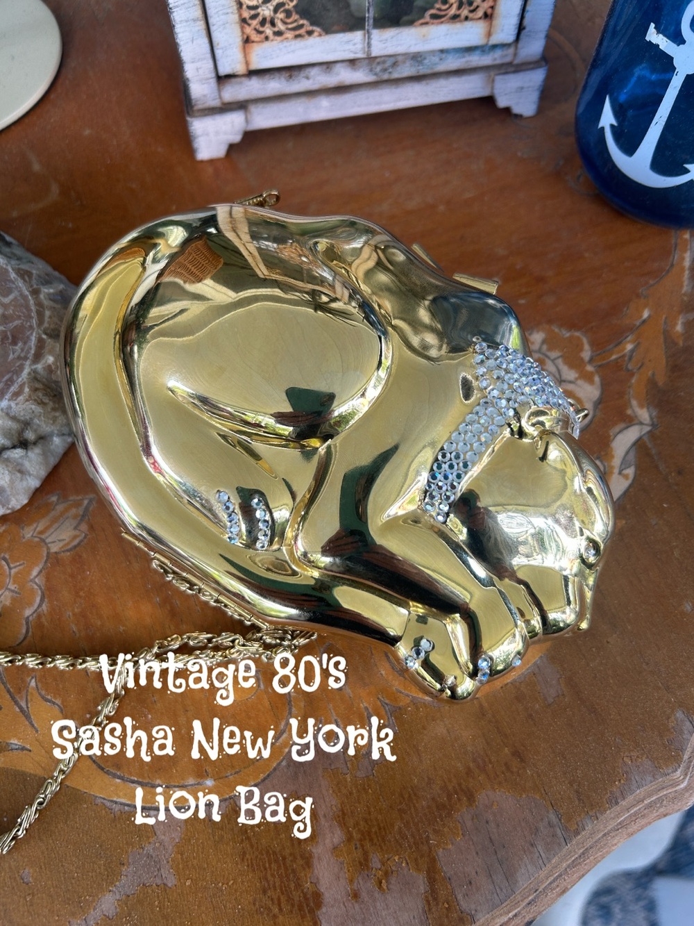 Vintage Gold Lion Crossbody Clutch